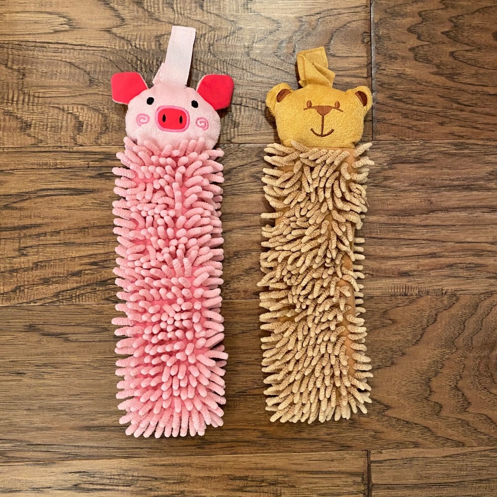 Norwex Kids Pet To Dry Chenille Microfiber Hand Towels Pig and Bear 2 Pack